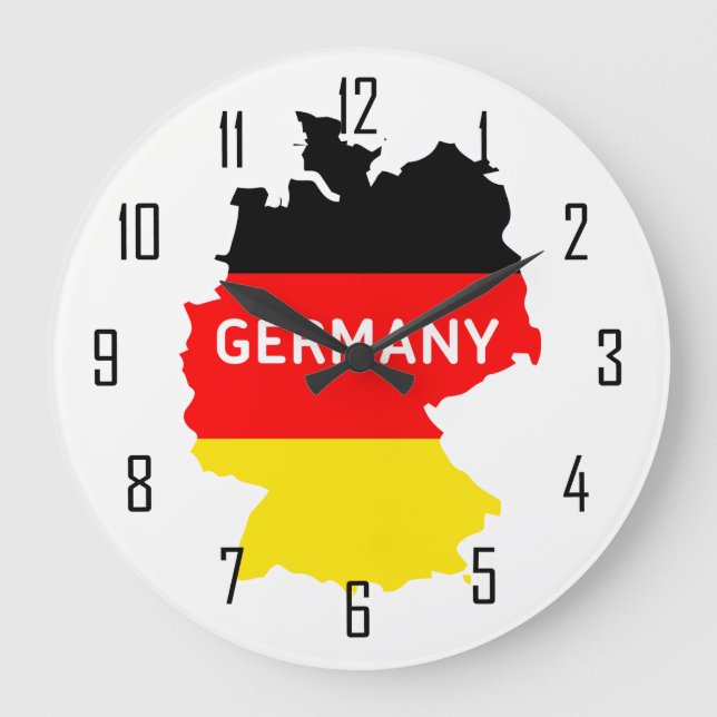 Reloj Redondo Grande Mapa de Alemania con la bandera y números (Anverso)