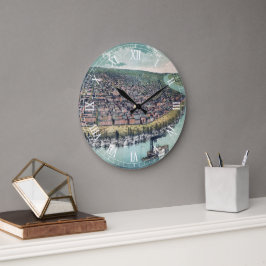 Reloj Redondo Grande Mapa de Antigüedades Río Saint Louis Missouri Miss