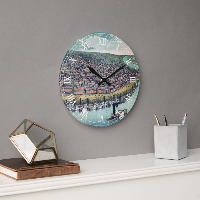 Reloj Redondo Grande Mapa de Antigüedades Río Saint Louis Missouri Miss (Oficina)