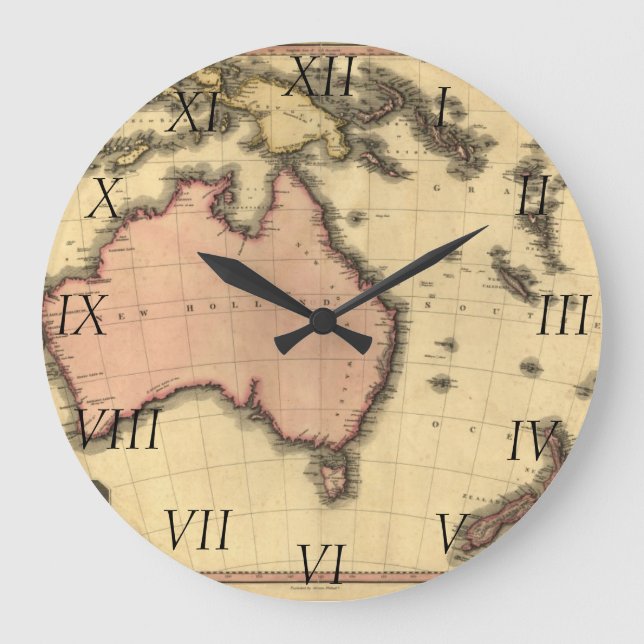 Reloj Redondo Grande Mapa de Australia 1818 - Australia, Nueva Zelanda (Anverso)