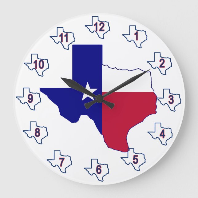 Reloj Redondo Grande Mapa de bandera de Texas (Anverso)