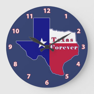 Reloj Redondo Grande Mapa de bandera de Texas para siempre