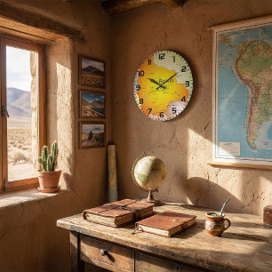 Reloj Redondo Grande Mapa de Bolivia con ciudades y fronteras