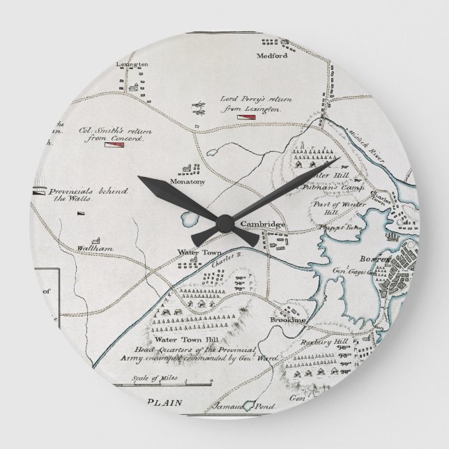 RELOJ REDONDO GRANDE MAPA DE BOSTON-CONCORD, 1775 (Anverso)