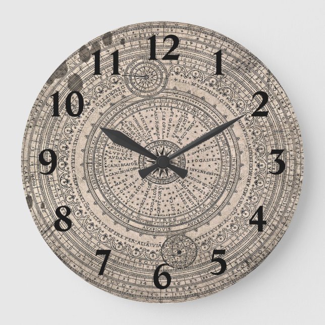 Reloj Redondo Grande Mapa de brújula vieja y sucia (Anverso)
