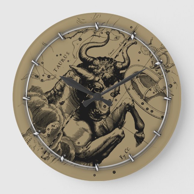 Reloj Redondo Grande Mapa de Constelación de Taurus Zodiac Hevelius 169 (Anverso)