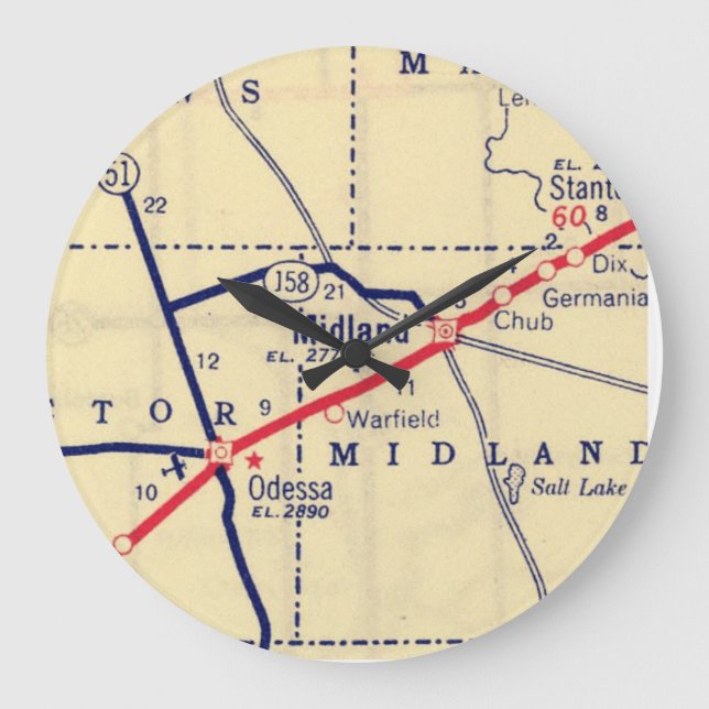 Reloj Redondo Grande Mapa de cosechas de Texas en Midland (Anverso)