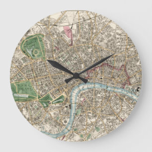 Reloj Redondo Grande Mapa de época de Londres Inglaterra (1853)