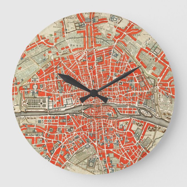 Reloj Redondo Grande Mapa de época de París (1721-1774) (Anverso)