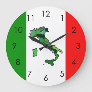 Reloj Redondo Grande Mapa de Italia y de la bandera italiana