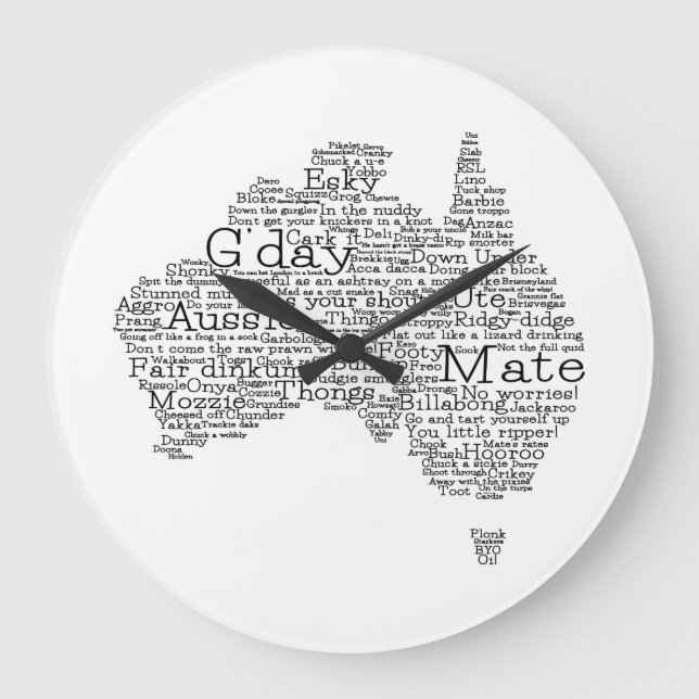 Reloj Redondo Grande Mapa de jerga de Australia (Anverso)