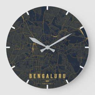 Reloj Redondo Grande Mapa de la ciudad de Bangalore, India, diseño mini