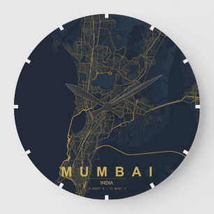 Reloj Redondo Grande Mapa de la ciudad de Mumbai India Minimalista