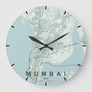 Reloj Redondo Grande Mapa de la ciudad de Mumbai India Minimalista