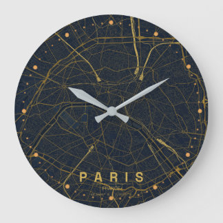 Reloj Redondo Grande Mapa de la ciudad de París Francia Diseño Mínimo