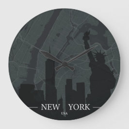 Reloj Redondo Grande Mapa de Nueva York