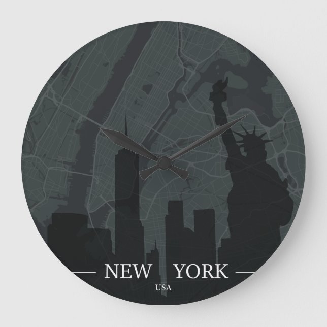 Reloj Redondo Grande Mapa de Nueva York (Anverso)