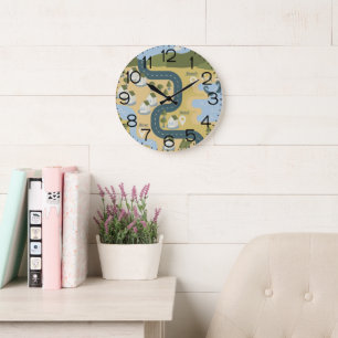 Reloj Redondo Grande Mapa de viaje de vacaciones de paisaje de dibujos 