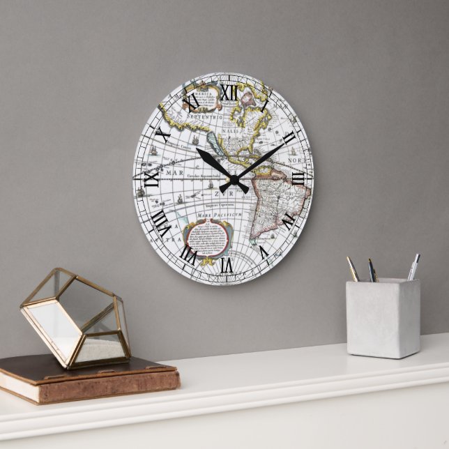 Reloj Redondo Grande Mapa del Antiguo Mundo de Hendrik Hondius, 1630 (Oficina)