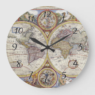 Reloj Redondo Grande Mapa del mundo 1626 del vintage