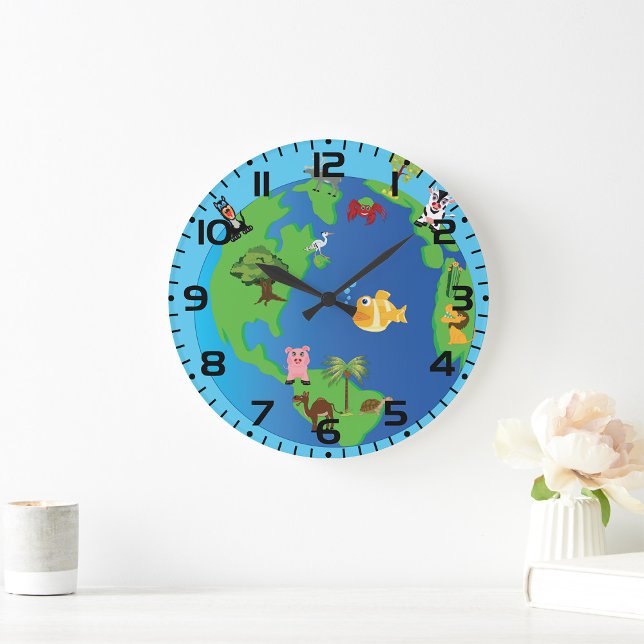 Reloj Redondo Grande Mapa del mundo animal Ilustracion de vida salvaje (Subido por el creador)