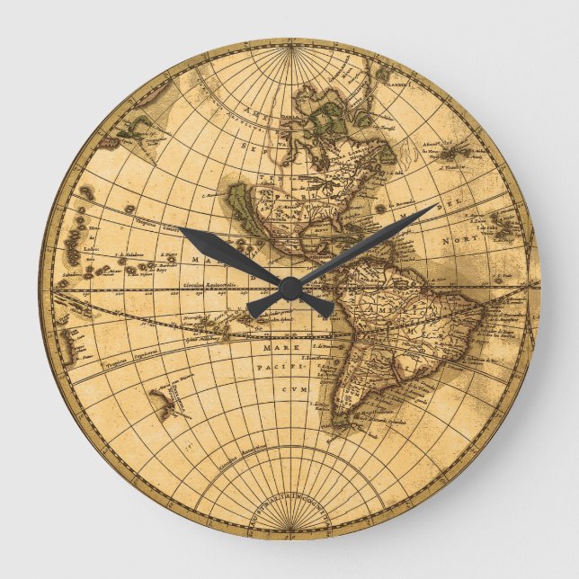 Reloj Redondo Grande Mapa del Mundo Antiguo (Anverso)