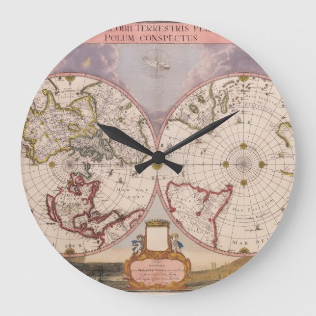 Reloj Redondo Grande Mapa del Mundo Antiguo (Anverso)