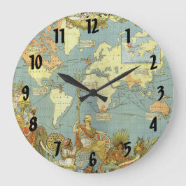 Reloj Redondo Grande Mapa del mundo antiguo del imperio británico, 1886