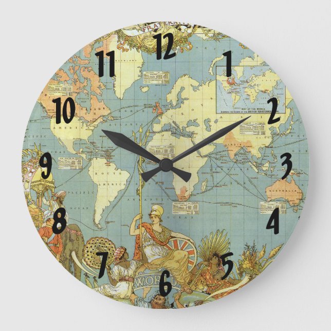 Reloj Redondo Grande Mapa del mundo antiguo del imperio británico, 1886 (Anverso)