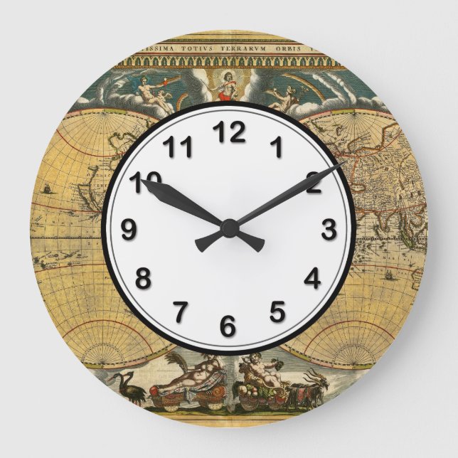 Reloj Redondo Grande Mapa del Mundo Antiguo - Joan Blaeu - 1664 (Anverso)