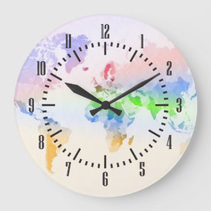 Reloj Redondo Grande Mapa del mundo colorido arrugado
