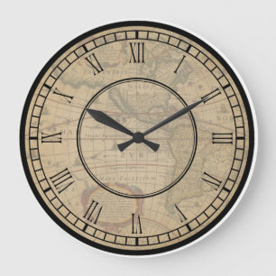Reloj Redondo Grande Mapa del mundo de la cosecha de vintage