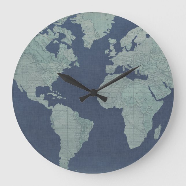 Reloj Redondo Grande Mapa del mundo de las líneas azules (Anverso)