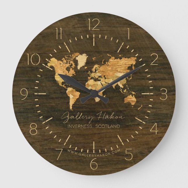 Reloj Redondo Grande Mapa del mundo de madera (Anverso)