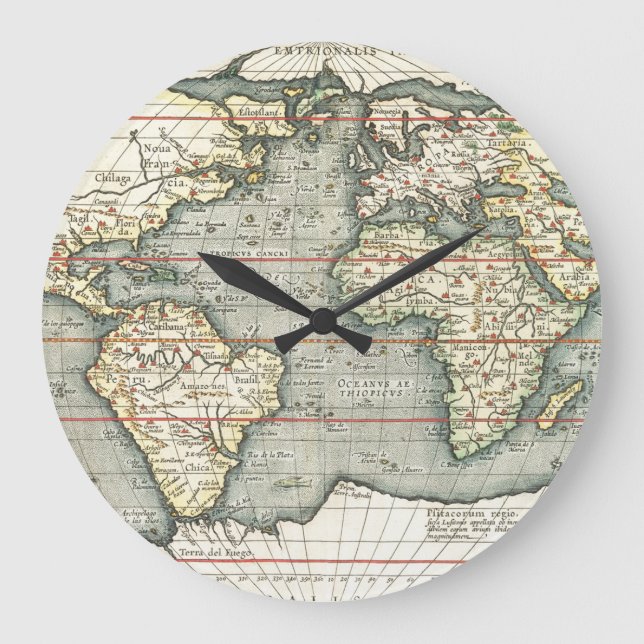 Reloj Redondo Grande Mapa del Mundo de Vintage de Abraham Ortelius 1587 (Anverso)