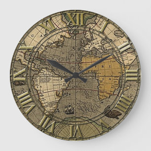 Reloj Redondo Grande Mapa del mundo del vintage