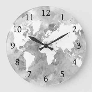 Reloj Redondo Grande mapa del mundo gris de diseño 49