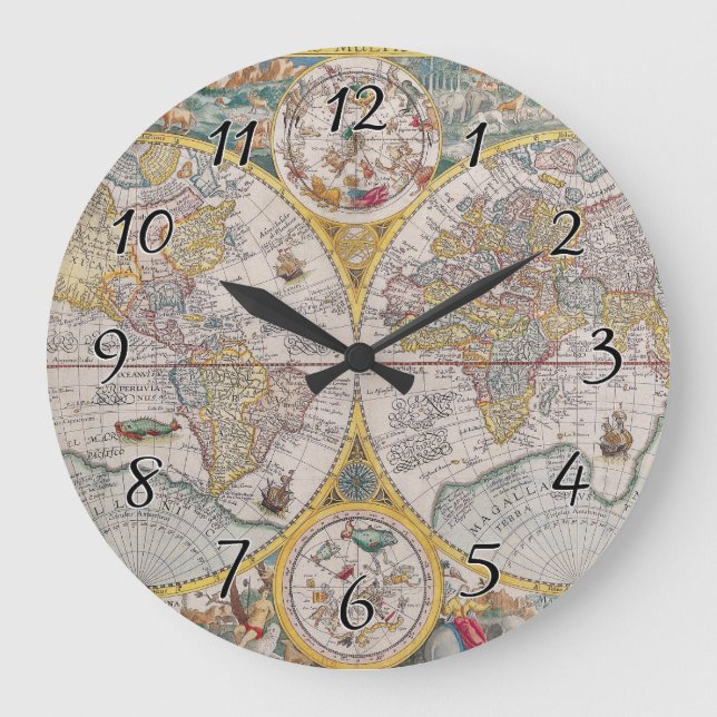 Reloj Redondo Grande Mapa del mundo medieval a partir de 1525 (Anverso)