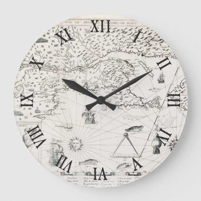 Reloj Redondo Grande Mapa del mundo medieval Quebec Nouvelle-Francia (Anverso)