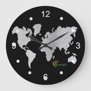 Reloj Redondo Grande Mapa del mundo plateado de Wall Clock