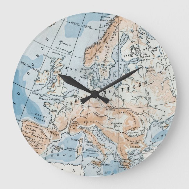 Reloj Redondo Grande Mapa físico de Europa (1916) (Anverso)