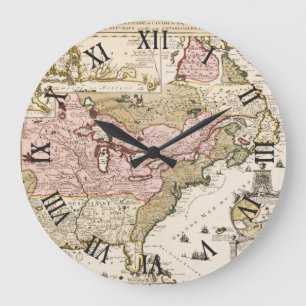 Reloj Redondo Grande Mapa francés medieval de Quebec/Nouvelle-France Am