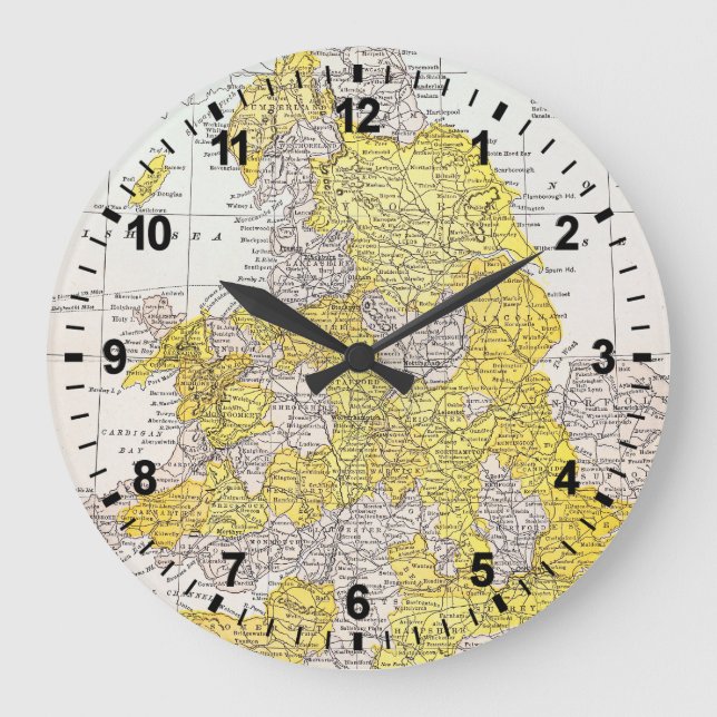 RELOJ REDONDO GRANDE MAPA: INGLATERRA Y PAÍS DE GALES (Anverso)