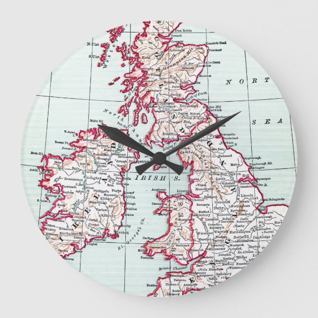 Reloj Redondo Grande MAPA: ISLAS BRITISH, c1890 (Anverso)