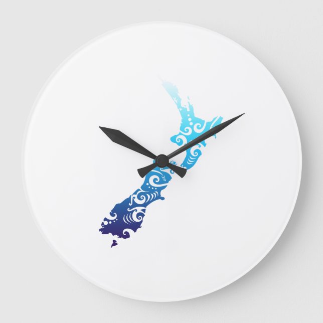Reloj Redondo Grande Mapa maorí de Nueva Zelanda Tattoo regalo idea (Anverso)