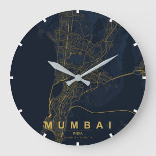 Reloj Redondo Grande Mapa minimalista de la ciudad de Mumbai, India