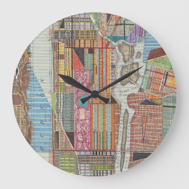 Reloj Redondo Grande Mapa moderno de Nueva York III (Anverso)