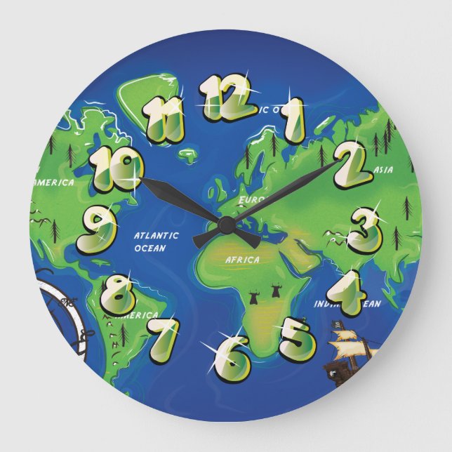 Reloj Redondo Grande Mapa mundial (Anverso)