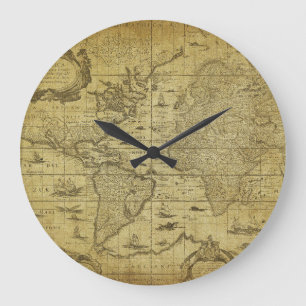 Reloj Redondo Grande Mapa Mundial de 1635: Estilo de la época