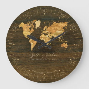 Reloj Redondo Grande Mapa mundial de madera